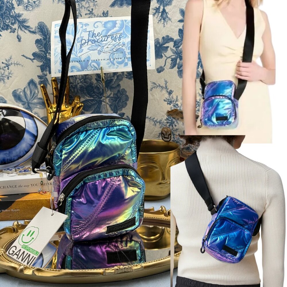 🆕 GANNI 🧿 NWT Mini Iridescent Recycled Tech Crossbody Bag